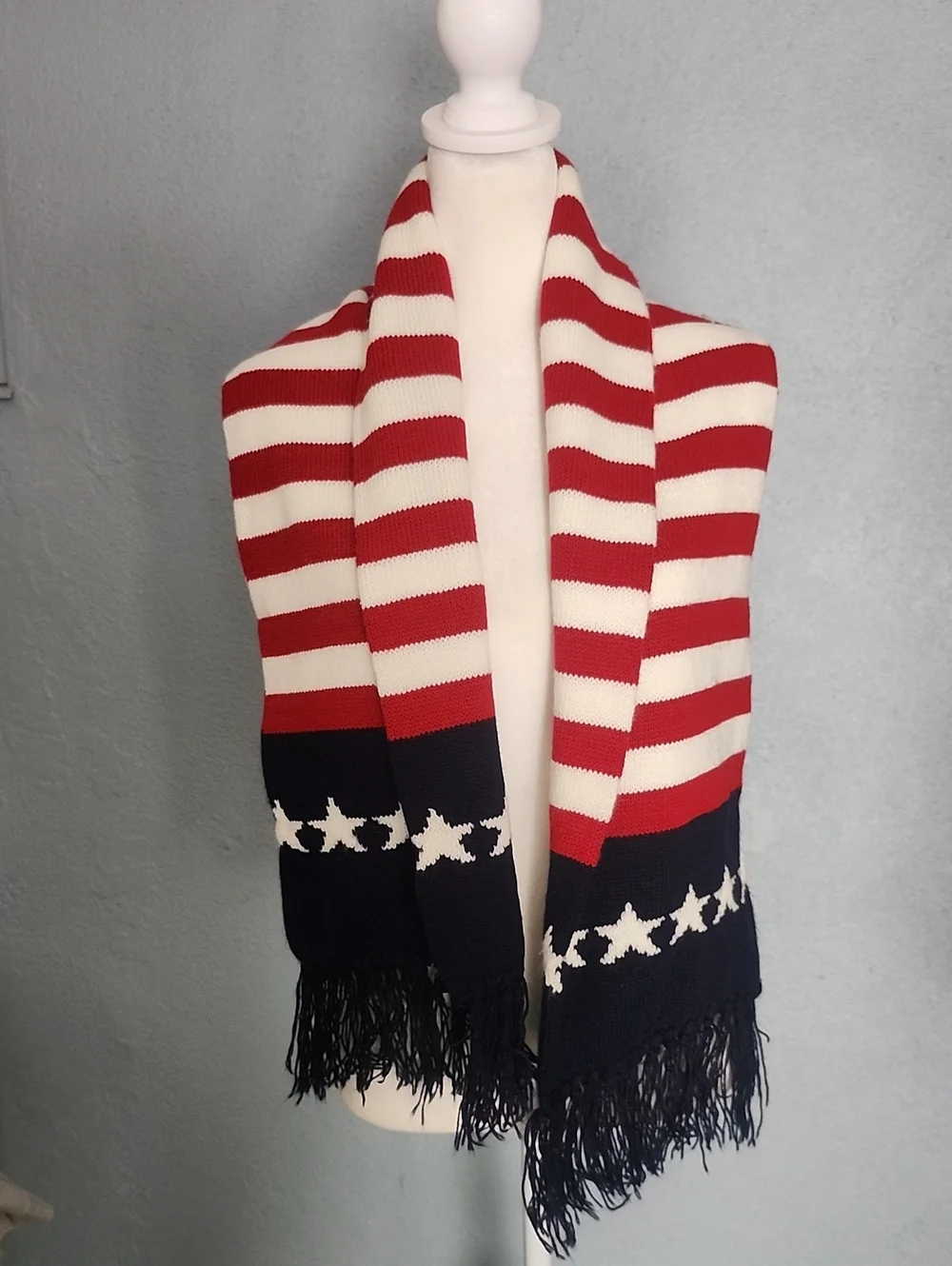 Patriotic Red White and Blue Star Stripe Knit Scarf - Unbranded